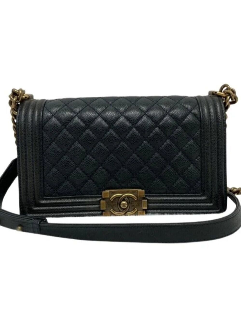 100% Authentic Chanel Boy Medium Caviar Shoulder Bag